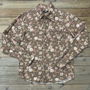 Tornado Mart Brown Floral Shirt Men's Japan Made Size Slim Large fits Medium M